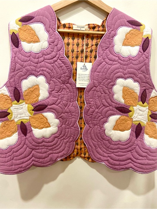 Louizon Jackets & Blazers - Lavender Quilted Floral Appliqué Vest - Women
